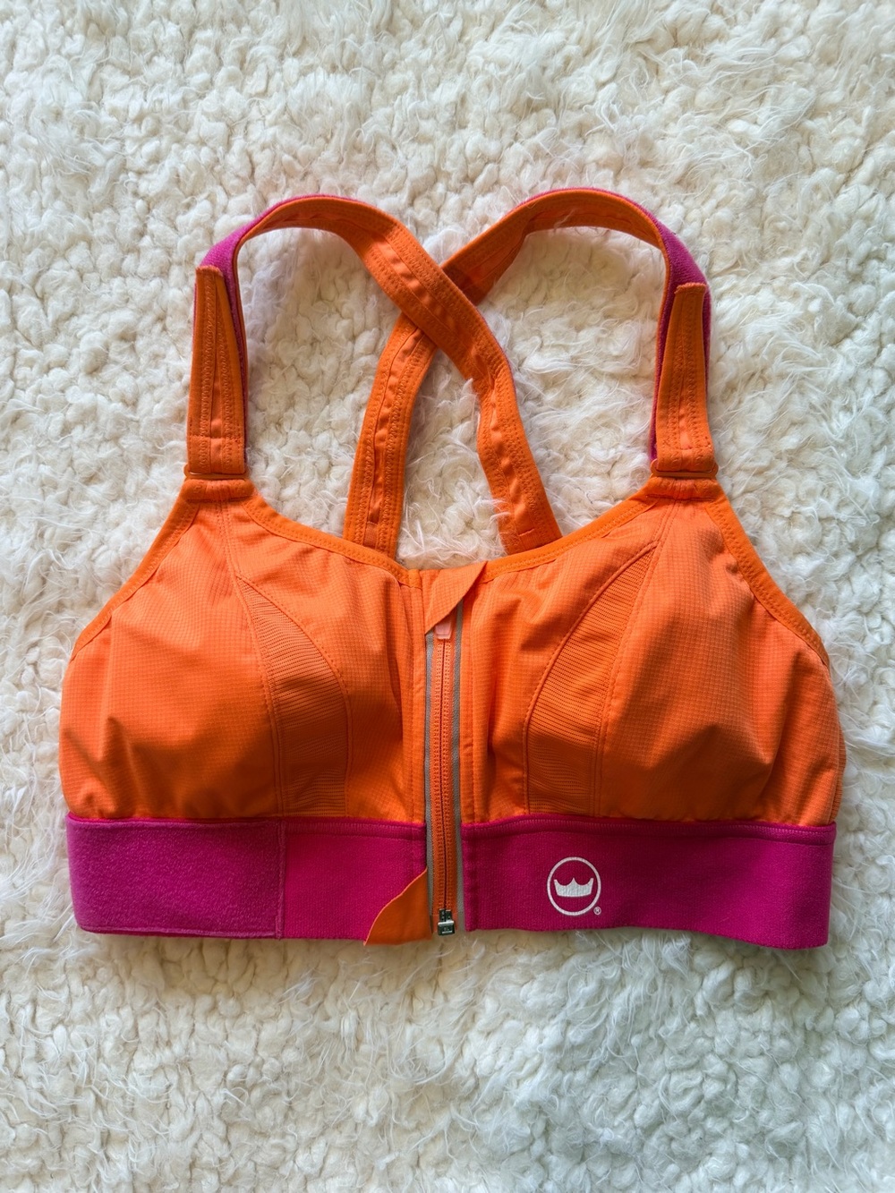 SHEFIT Ultimate Sports Bra Orange/Pink High Impact Size Medium Zip Front